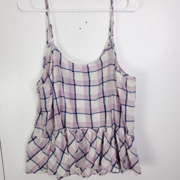 Old Navy Top Womens XL Peplum Button Front Plaid Flowy Summer Casual Purple - Picture 2 of 8